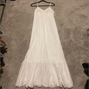 White Spaghetti Strap Eyelet Hem Maxi